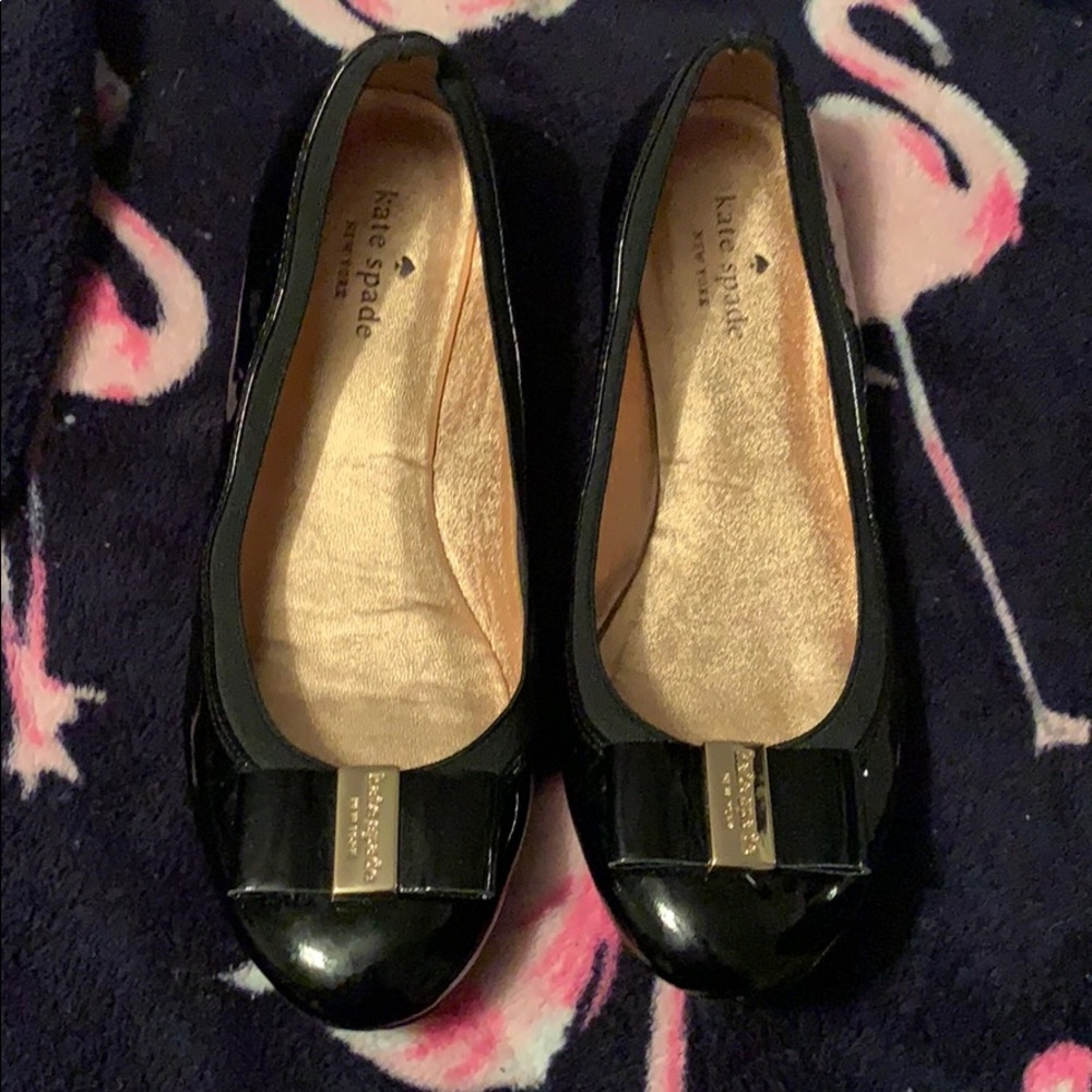 Kate spade black and gold bow flats